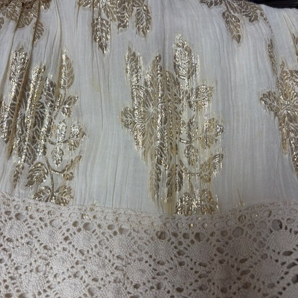 ME 2 Magic Maxi Dress Size L Fairy Boho Crochet Gold Cottage Festival Tiered - Picture 14 of 14